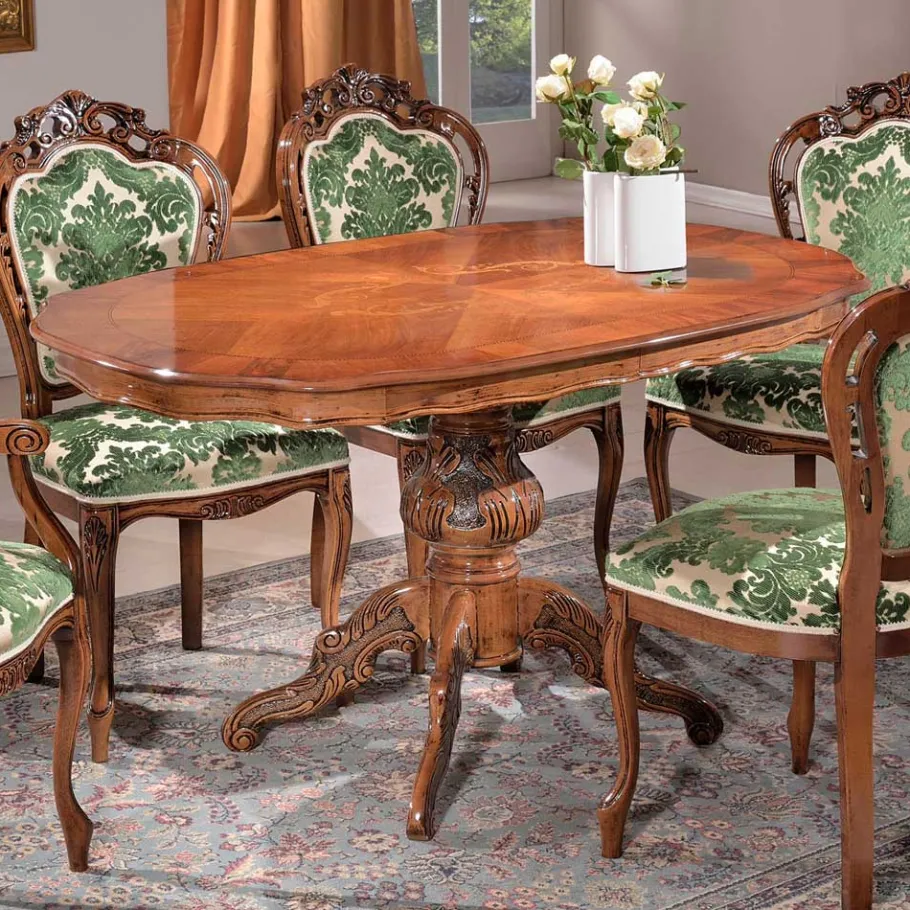 Hot Wohnen Barocktisch mit Nussbaum Furnier Magari in Oval 140x90