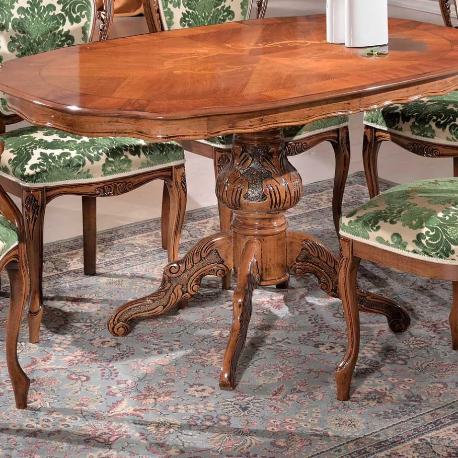 Hot Wohnen Barocktisch mit Nussbaum Furnier Magari in Oval 140x90