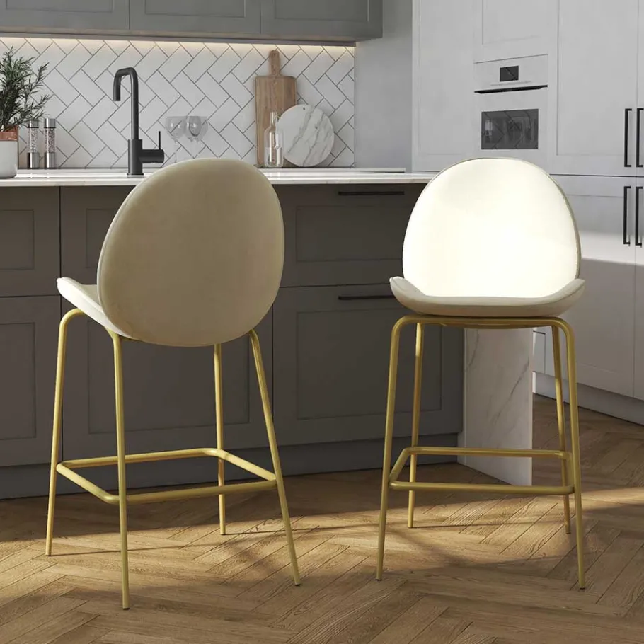 Online Wohnen Barstuhl in Creme mit Messing - Rucia