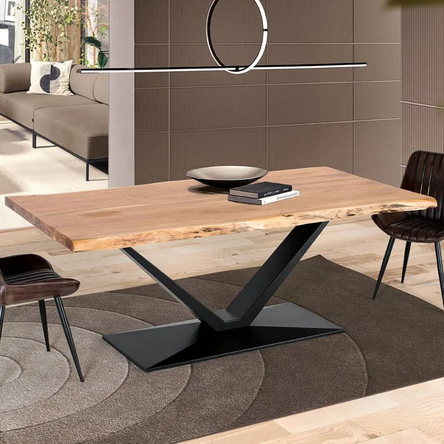 Sale Wohnen Baumkanten Esstisch mit V-Design Säulengestell - Landons