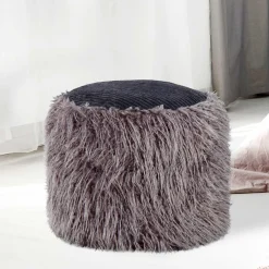 Clearance Wohnen Beistellhocker aus Kunstfell Dunkelgrau - Landeck