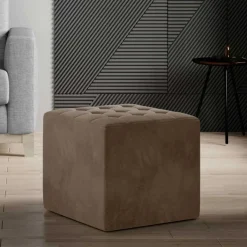 Discount Wohnen Beistellhocker in Hellbraun Samt - Yisela