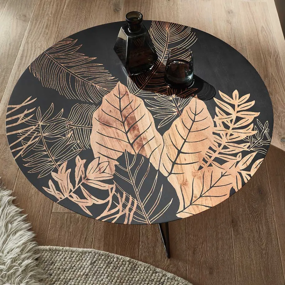 Hot Wohnen Beistelltisch mit Blatt Motiv Druck - Palermo