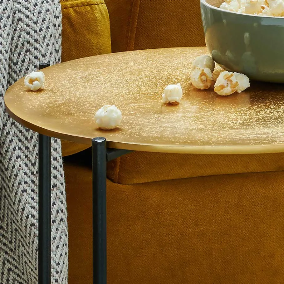 Best Wohnen Beistelltisch mit Korbablage aus Metall in Gold - Harmone