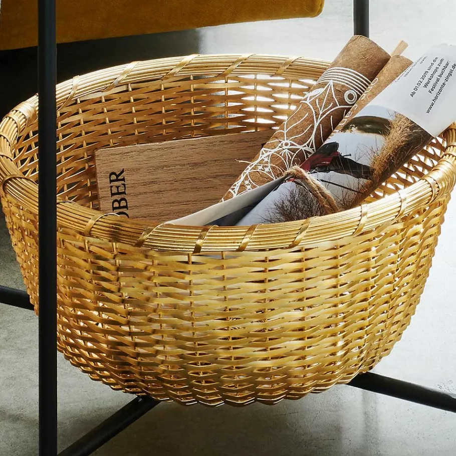 Best Wohnen Beistelltisch mit Korbablage aus Metall in Gold - Harmone