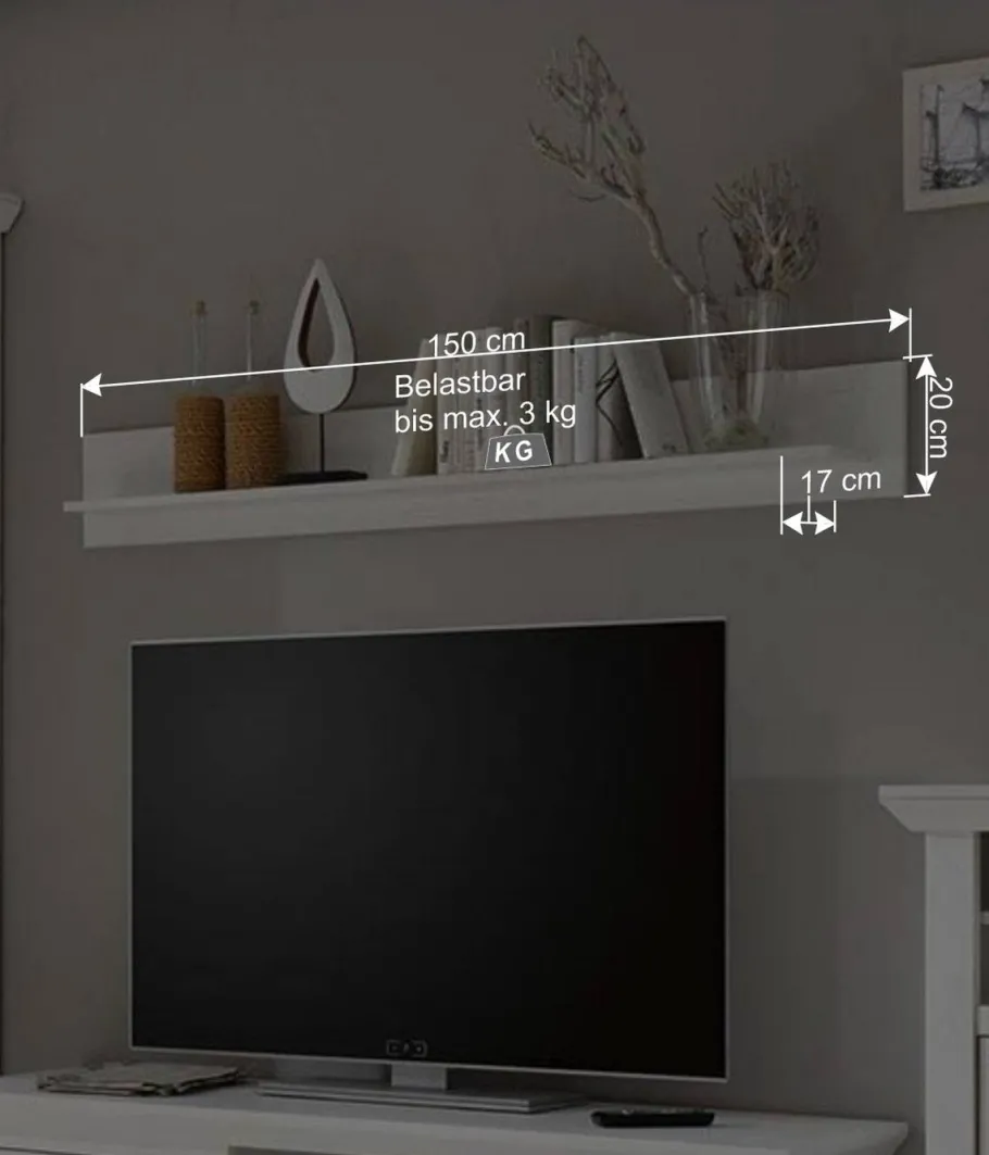 Best Wohnen Beleuchtete Wohnwand Chelles im weißem Landhausstil (vierteilig)