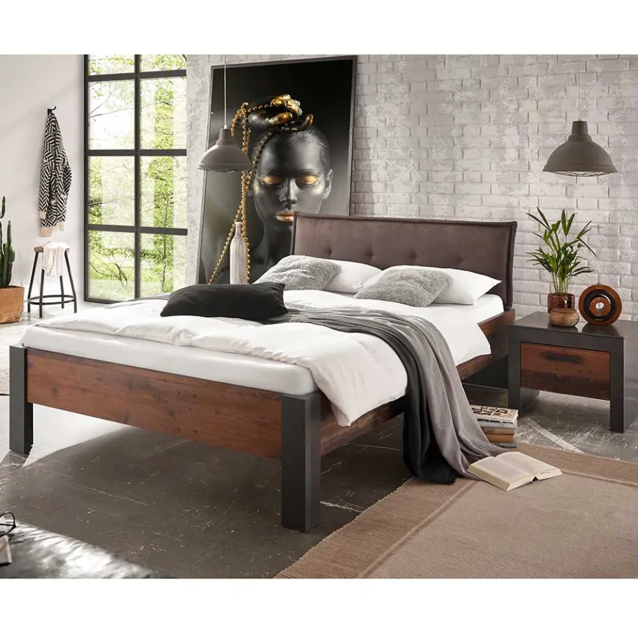 Discount Wohnen Bett & Nachtkommode 140x200 cm - Timuras (zweiteilig)