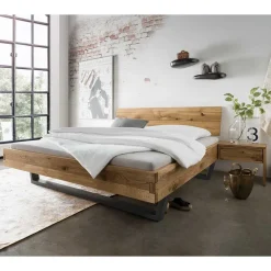 Outlet Wohnen Bett & Nachtkommoden aus Wildeiche - Aryvano (dreiteilig)