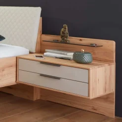 New Wohnen Bett Anlage in Kernbuche & Beige - Krofun I (dreiteilig)