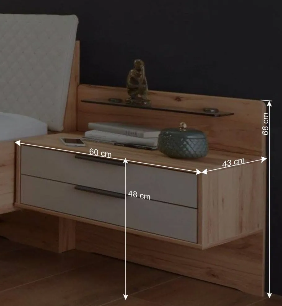 New Wohnen Bett Anlage in Kernbuche & Beige - Krofun I (dreiteilig)