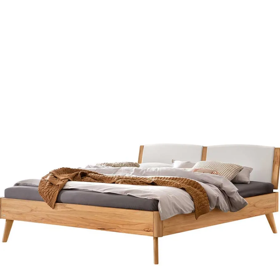 Wohnen Bett aus Wildbuche massiv mit Kunstleder - Syanta