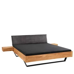 Discount Wohnen Bett aus Wildeiche & Stoff & Metall - Narcissa