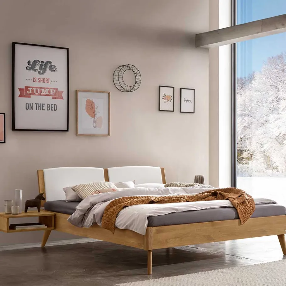 Best Wohnen Bett aus Wildeiche mit Kunstleder - Cubus