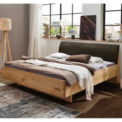 Online Wohnen Bett in Eiche Bianco & Dunkelbraun - Vutonia