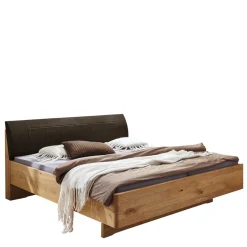 Online Wohnen Bett in Eiche Bianco & Dunkelbraun - Vutonia