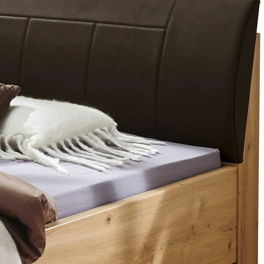 Online Wohnen Bett in Eiche Bianco & Dunkelbraun - Vutonia