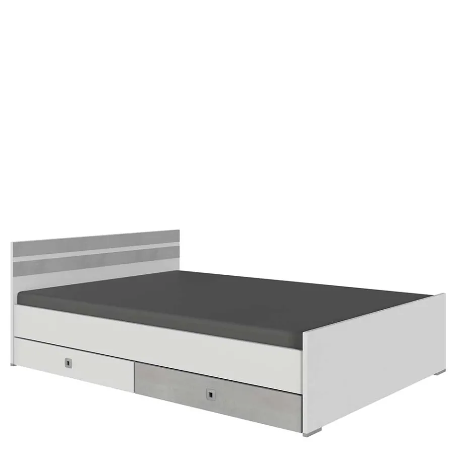 Hot Wohnen Bett in Weiß & Lichtgrau Beton Optik - Orsidio