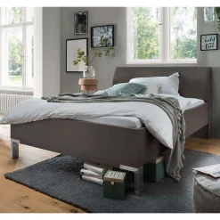 Outlet Wohnen Bett mit Polsterkopfteil in Braun - Madita