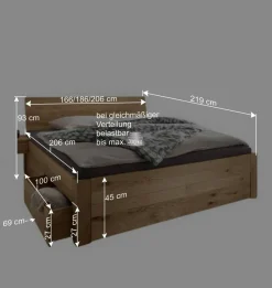 Discount Wohnen Bett mit vier Schubladen aus Wildeiche - Zennian (dreiteilig)