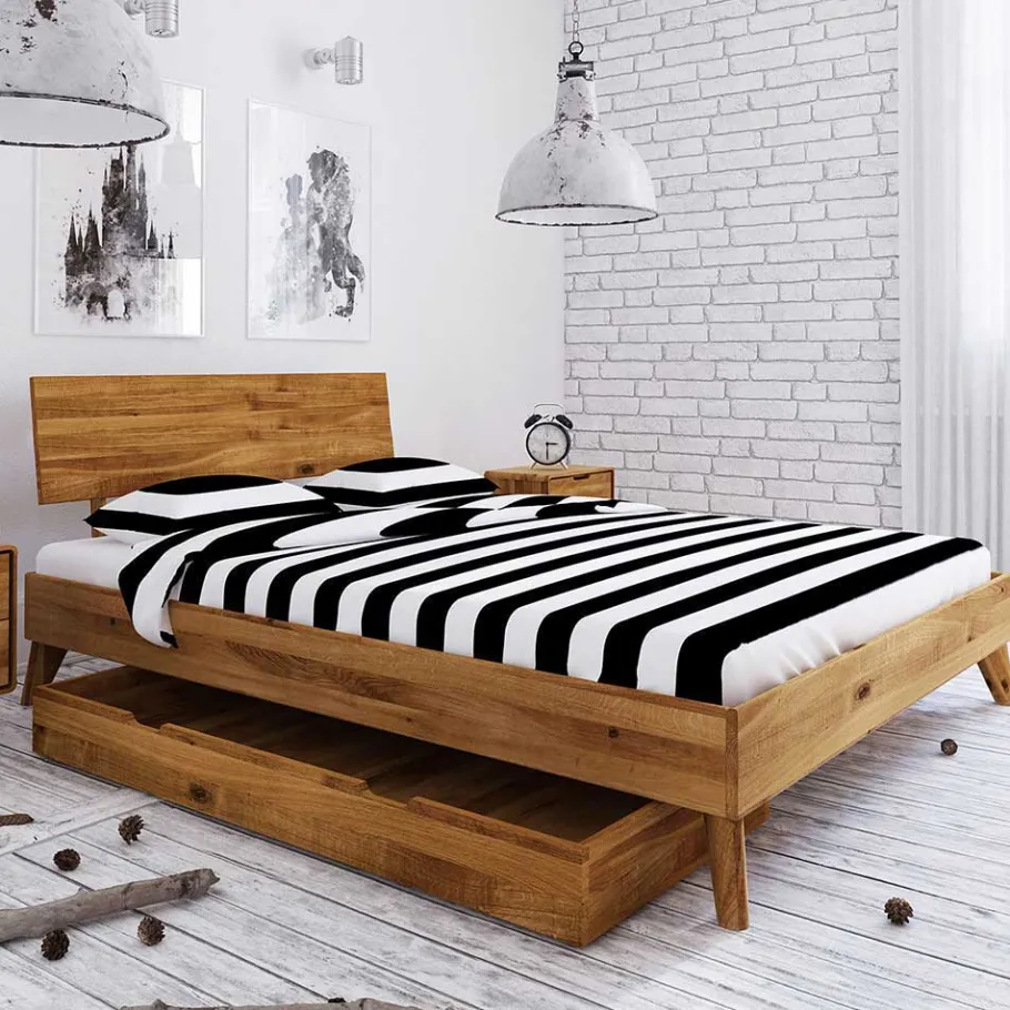 Discount Wohnen Bettkasten Einzelbett aus Wildeiche Holz - Eavy II