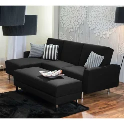 Best Wohnen Bettsofa mit Hocker in Schwarz mit Chrom - Farella (zweiteilig)