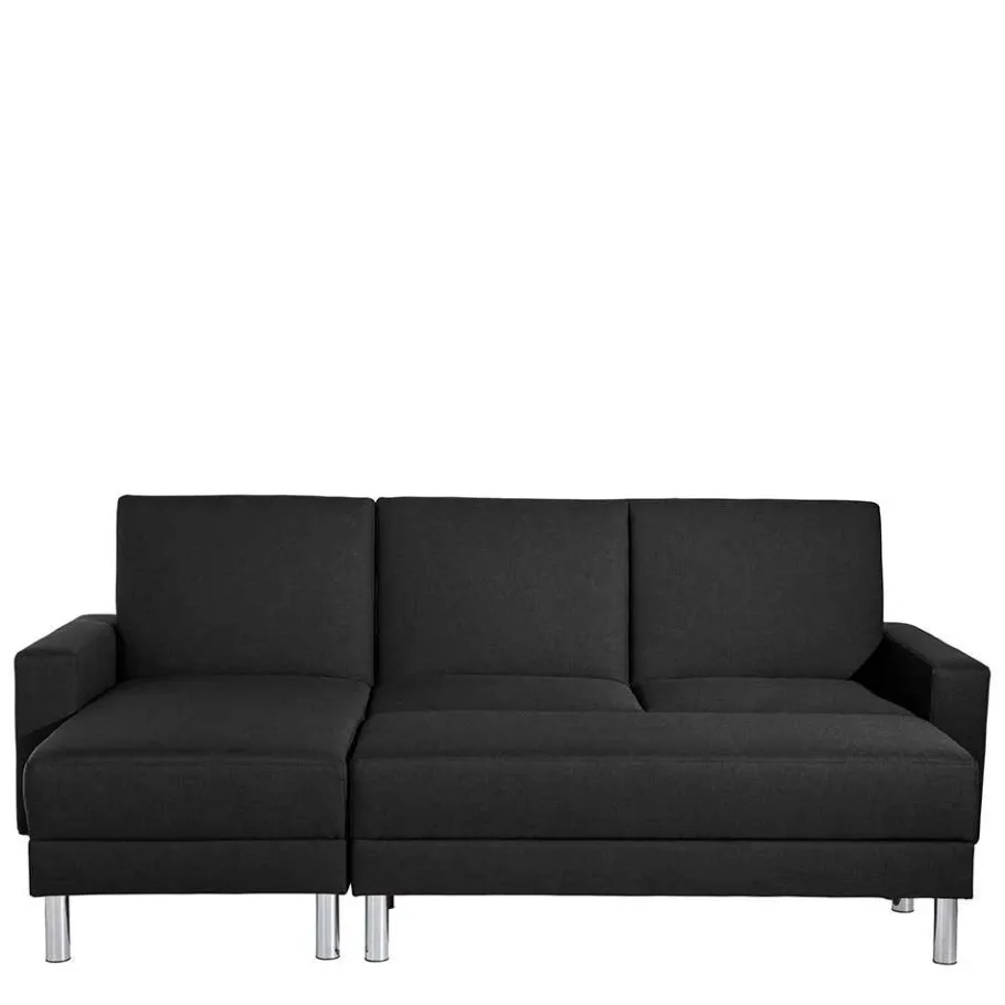 Best Wohnen Bettsofa mit Hocker in Schwarz mit Chrom - Farella (zweiteilig)