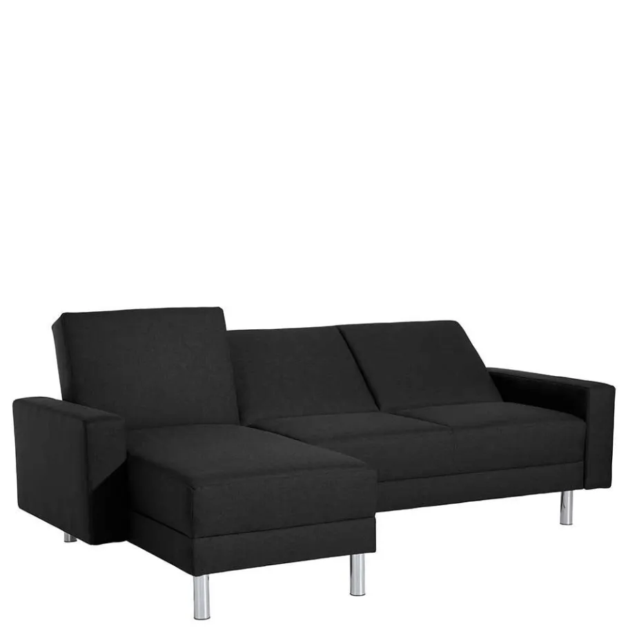 Best Wohnen Bettsofa mit Hocker in Schwarz mit Chrom - Farella (zweiteilig)