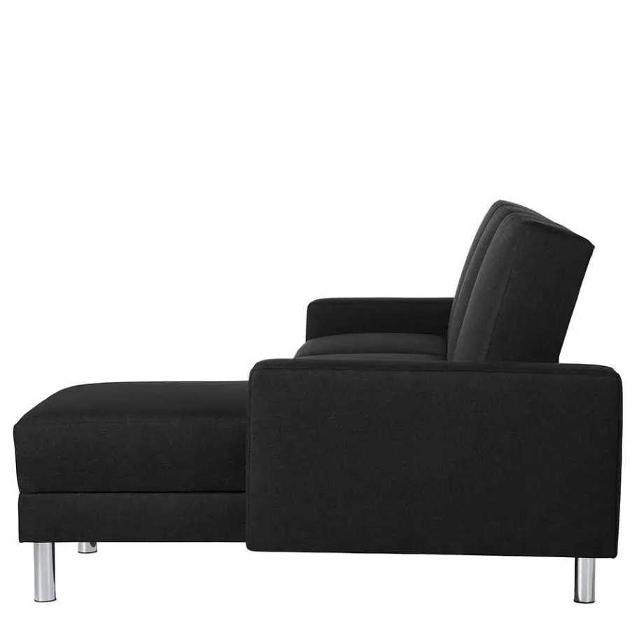 Best Wohnen Bettsofa mit Hocker in Schwarz mit Chrom - Farella (zweiteilig)