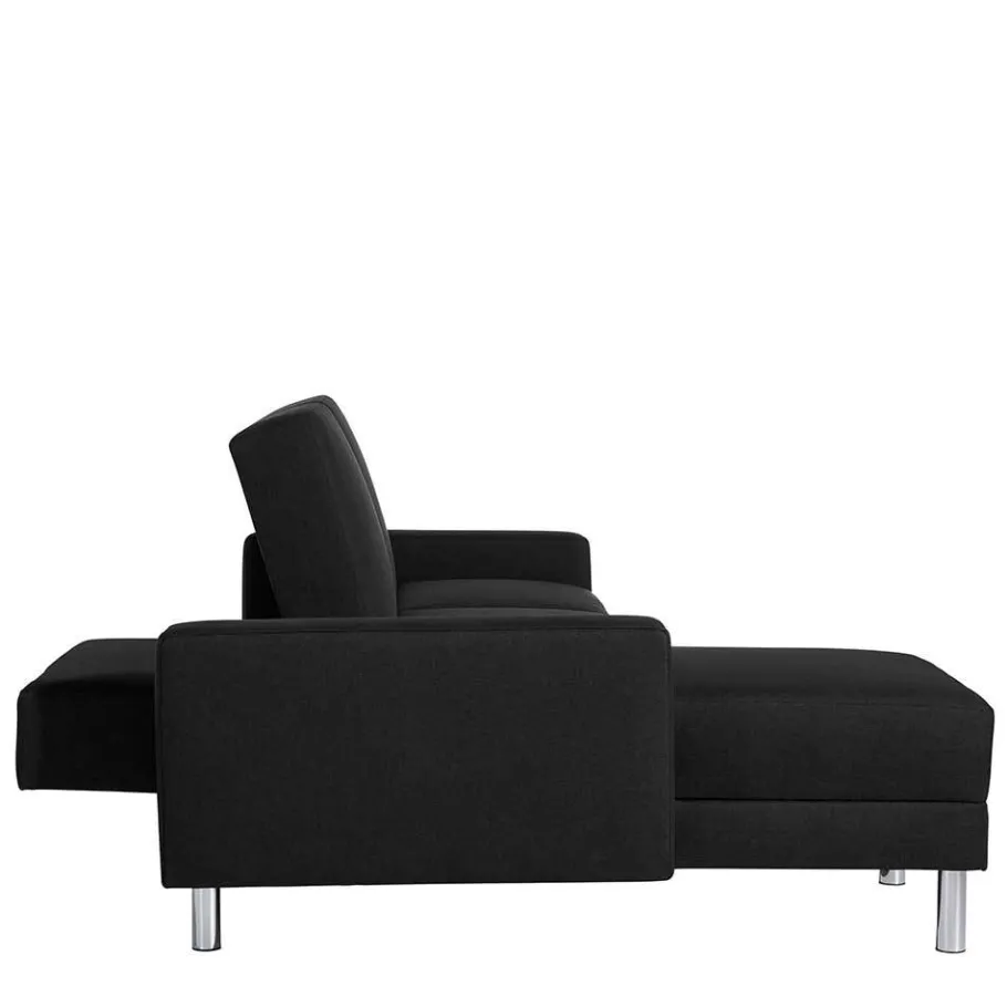 Best Wohnen Bettsofa mit Hocker in Schwarz mit Chrom - Farella (zweiteilig)