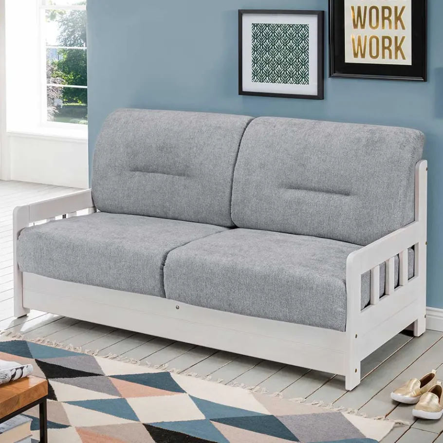Clearance Wohnen Bettsofa mit Holzgestell in Weiß - Alberus