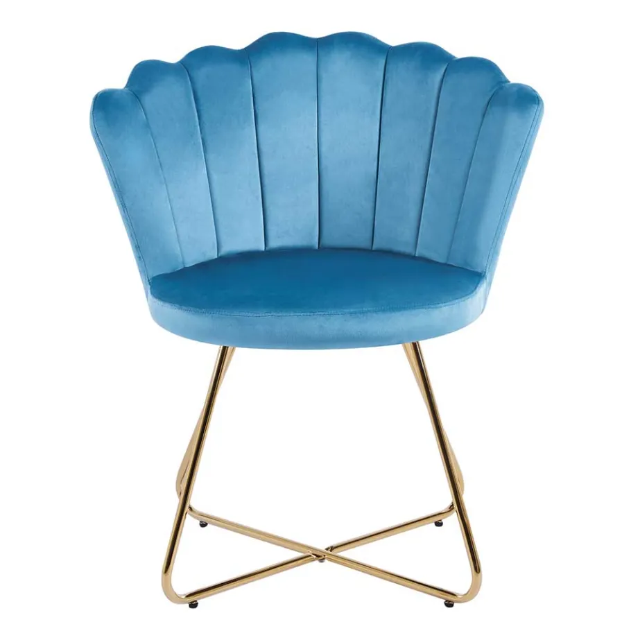 Outlet Wohnen Blaue Samtstühle mit Muschel Design Lehne - Candelcero (2er Set)