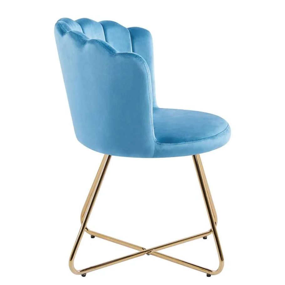 Outlet Wohnen Blaue Samtstühle mit Muschel Design Lehne - Candelcero (2er Set)