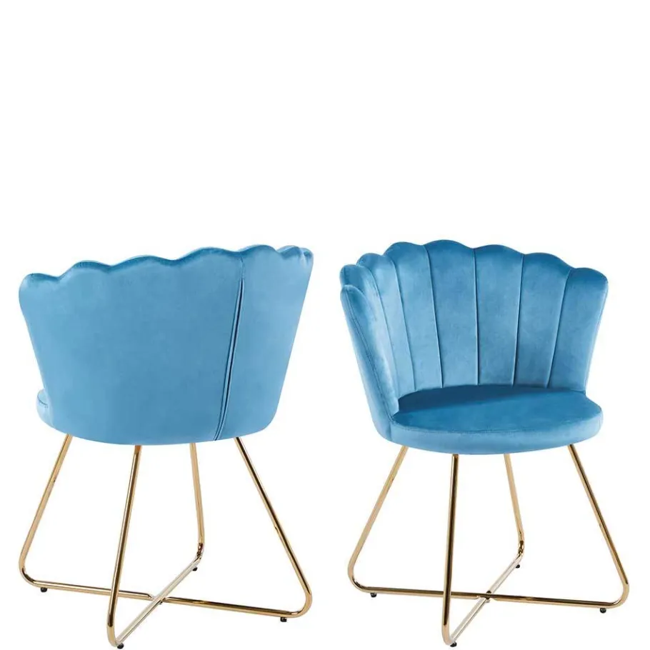 Outlet Wohnen Blaue Samtstühle mit Muschel Design Lehne - Candelcero (2er Set)