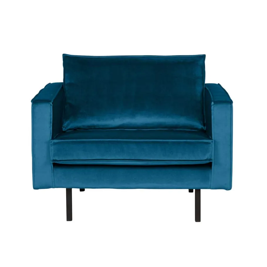 New Wohnen Blauer Samt-Sessel Cumagon im Retrostil