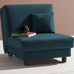 Outlet Wohnen Blauer Schlafsessel mit Flachgewebe Stoffbezug - Tirenaso