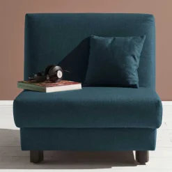 Outlet Wohnen Blauer Schlafsessel mit Flachgewebe Stoffbezug - Tirenaso