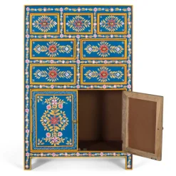 Outlet Wohnen Blaues Highboard mit farbenfrohen floralen Mustern - Vonika