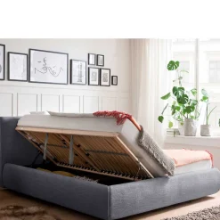 Discount Wohnen Blaues Polsterbett komplett mit Matratzen TTF - Sunset
