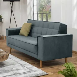 Hot Wohnen Blaugraue Couch aus Samtvelours - Lymeca