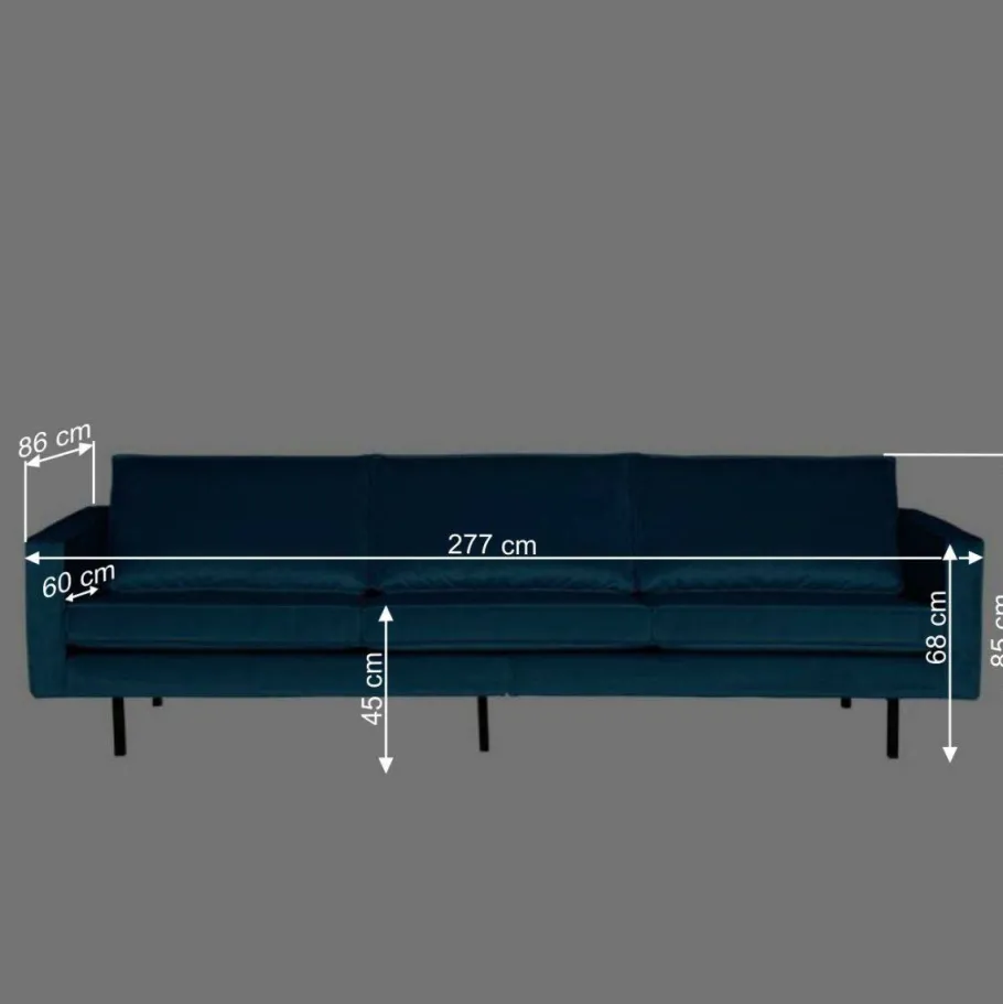 Hot Wohnen Blue Velvet Sofa 3-Sitzer Cumagon im Retrostil