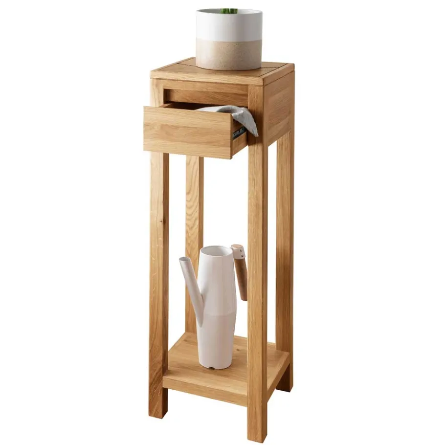 New Wohnen Blumensäule mit Schublade aus Wildeiche Massivholz - Acapella