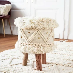 Sale Wohnen Boho Style Hocker in Cremeweiß - Puertos