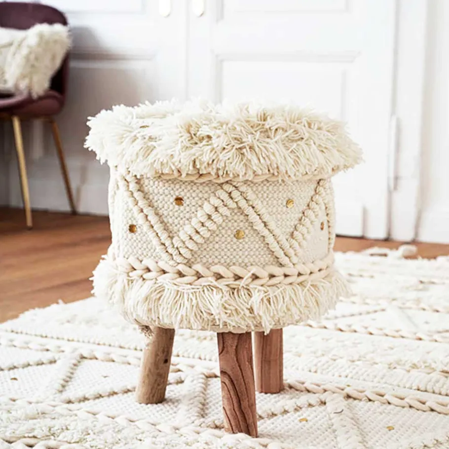 Sale Wohnen Boho Style Hocker in Cremeweiß - Puertos