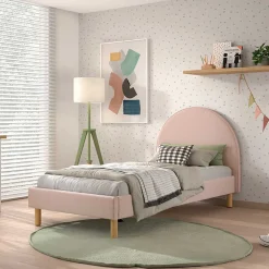 Online Wohnen Boucle Einzelbett in Rosa mit Natur - Skylab