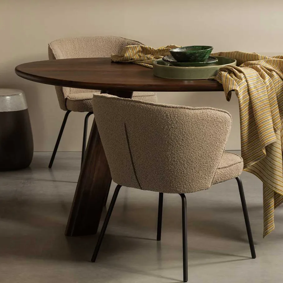 Outlet Wohnen Boucle Esszimmerstühle in Beige - Tiniant (2er Set)