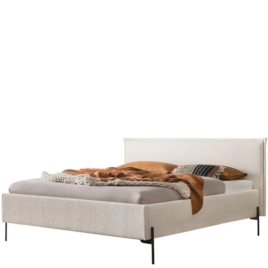 Online Wohnen Boucle Stoffbett in Creme Weiß - Fontana