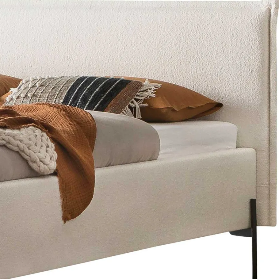 Online Wohnen Boucle Stoffbett in Creme Weiß - Fontana