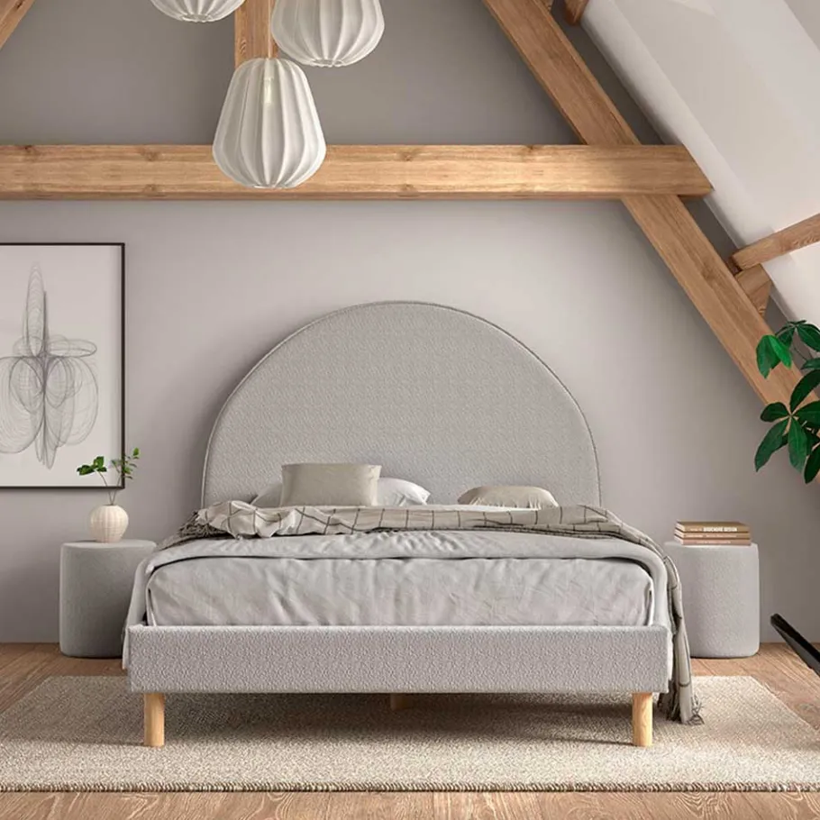 Clearance Wohnen Boucle Stoffbett in Grau und Natur - Skylab