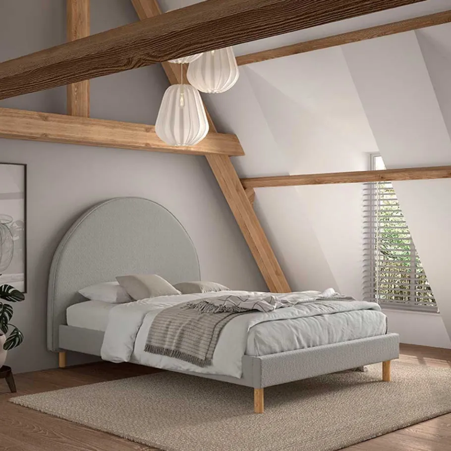 Clearance Wohnen Boucle Stoffbett in Grau und Natur - Skylab