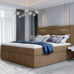 Wohnen Boxbett in Hellbraun Samt-Bezug - Langton